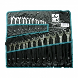 Sada očkoplochých klíčů, chrom 24 dílů | 6-32mm; GK TOOLS; textilní obal