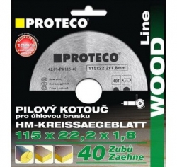 Kotouč pilový s SK plátky 115 x 1.8 x 22.2 40z (pro úhl. brusku NA DŘEVO)   PROTECO  