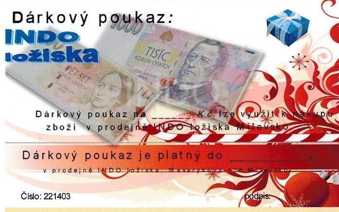 Dárkový poukaz
- obrázek ilustrativní
- na poukazu bude vyplněna částka, termín, podpis, číslo